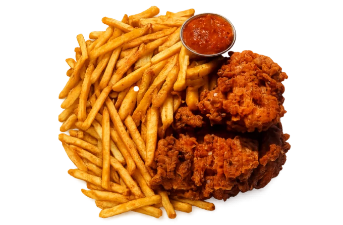 Chips and fried chicken